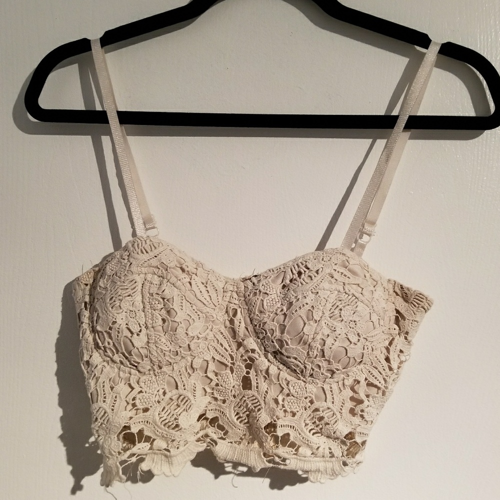 Cream lace crop top